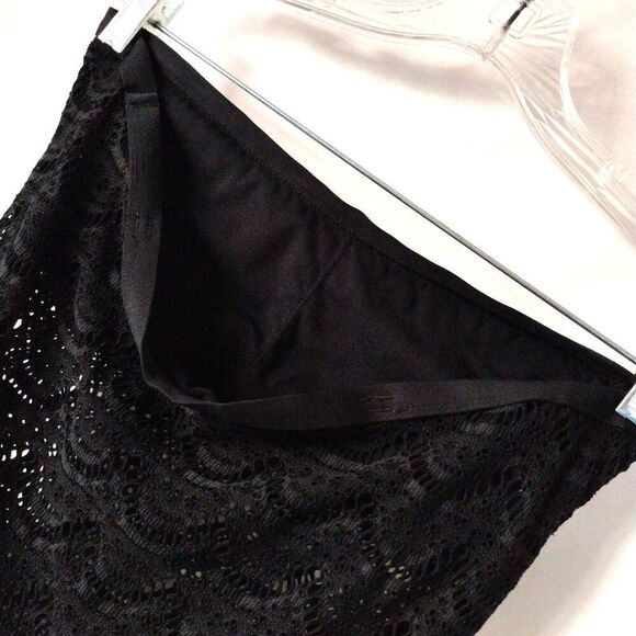 Jantzen Swim Bathing Suit Black Crochet Lace Bikini Strapless Hi Cut One Piece L - Picture 10 of 14